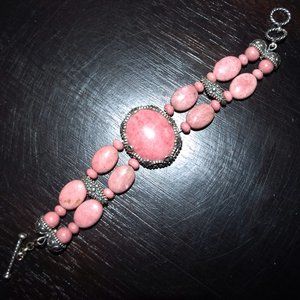 CAROLYN POLLACK PINKY PEACH RHODONITE STONE STERLING SILVER FABULOUS BRACELET 74